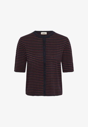 Soaked in Luxury, SLSPINA STRIPED LOOSE SHORT SLEEVE - Vest - navy w pumpkin stripe