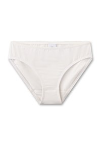 Weiße Baumwollslip mit glatter Textur, elastischem Bund und flachen Nähten. Einfaches Design ohne sichtbare Muster oder Akzente.