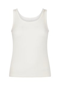 Witte geribde tanktop met een ronde halslijn en zonder mouwen. De stof is soepel en heeft een lichte stretch voor comfort.