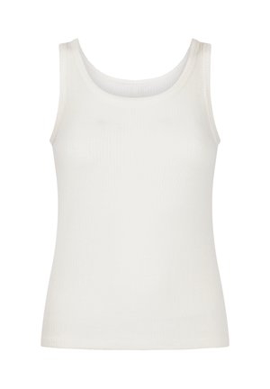 Witte geribde tanktop met een ronde halslijn en zonder mouwen. De stof is soepel en heeft een lichte stretch voor comfort.