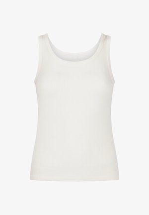 Witte geribde tanktop met een ronde halslijn en zonder mouwen. De stof is soepel en heeft een lichte stretch voor comfort.