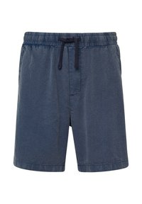 Marineblaue Shorts aus einem strukturierten Stoff, mit elastischem Bund und verstellbarem Kordelzug. Seitentaschen sind vorhanden.