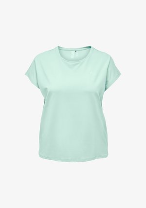 Mintgrøn kortærmet t-shirt med rund hals i blødt stof, der har en løs pasform og et minimalistisk design uden synlige mønstre.
