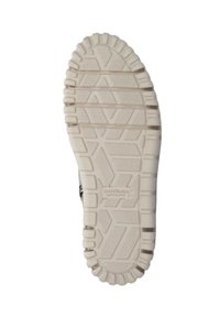 Gummisohle mit strukturiertem, gemustertem Design; verfügt über tiefe Rillen und Erhebungen für bessere Haftung; überwiegend in hellbeige.