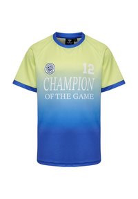 Grön till blå gradient sporttröja med korta ärmar, rund hals, "12" på framsidan, och "CHAMPION OF THE GAME" i vit text.