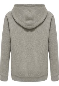 Grå hoodie i mjukt material, med dragsko i huven, långa ärmar, ribbade muddarna och en slät yta. Enfärgad design, utan mönster.