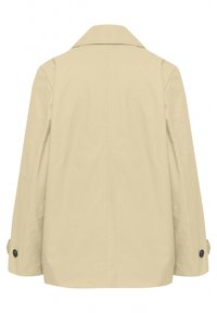 Beige jakke med klassisk krave, lige pasform og lange ærmer. Har knapdetaljer på ærmerne og et minimalistisk design.