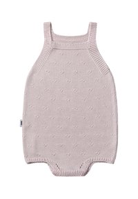 Gebreid body in zachtroze met een textuurpatroon, voorzien van brede bandjes en een ronde halslijn, ontworpen voor comfort en gemak.