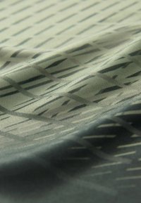 Tekstūruota medžiaga su geometriniu raštu šviesiai žalia ir tamsiai pilka spalvomis. Dizaino elementas apima įstrižines linijas ant lygaus paviršiaus.