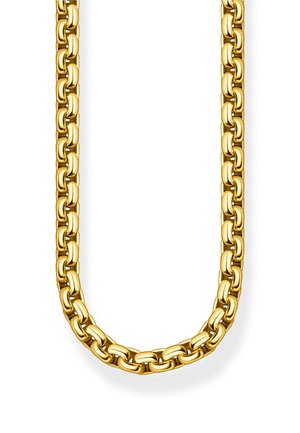 Dicke goldene Kettenhalskette mit großen, abgerundeten rechteckigen Gliedern, verbunden in einer durchgehenden, polierten Schlaufe.