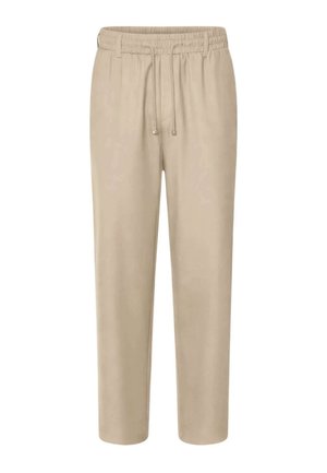 Pantaloni beige con vita elastica con coulisse, gambe dritte e tessuto liscio.
