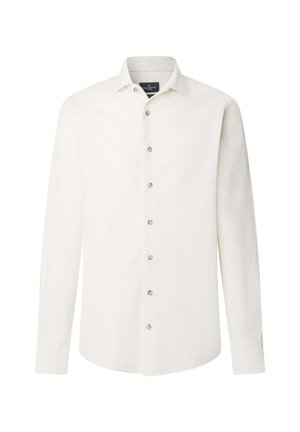 Witte lange mouwen shirt van gladde stof, met een klassieke kraag, knoopsluiting met lichtgekleurde knopen en een rechte zoom.