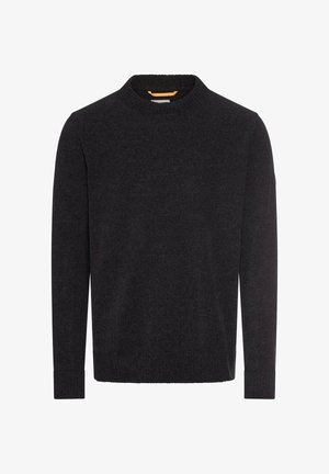 Dunkelgrauer Pullover aus strukturiertem Strickstoff. Mit Rundhalsausschnitt und langen Ärmeln mit gerippten Bündchen und Saum.