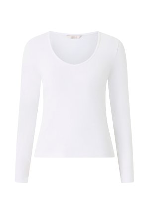 Dames effen wit shirt met lange mouwen, ronde hals, smalle pasvorm en zonder zichtbare patronen of versieringen.