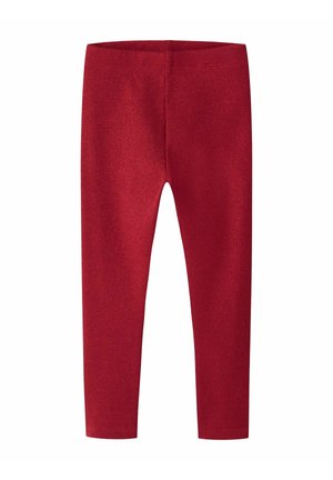 Czerwone, prążkowane legginsy o dopasowanym kroju i elastycznym pasie. Miękka tekstura, dopasowany design bez widocznych wzorów czy akcentów.