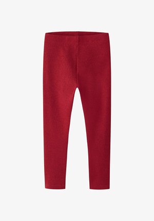 Czerwone, prążkowane legginsy o dopasowanym kroju i elastycznym pasie. Miękka tekstura, dopasowany design bez widocznych wzorów czy akcentów.