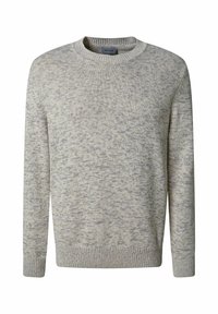 Lichtgrijze trui met een gestructureerd, bont patroon. Ronde hals, lange mouwen, geribbelde boorden en zoomafwerking. Zachte breistof.