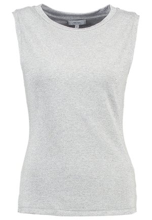 Top sans manches argenté pailleté pour femme, col rond, coupe ajustée et petites épaulettes.