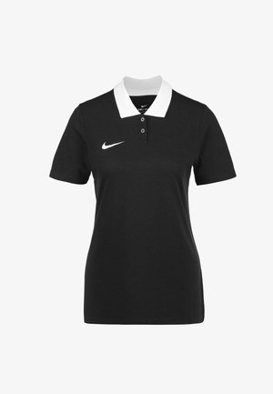 Zwart polo shirt van katoen met een witte kraag, een placket met drie knopen en het witte Nike-logo op de linkerborst.