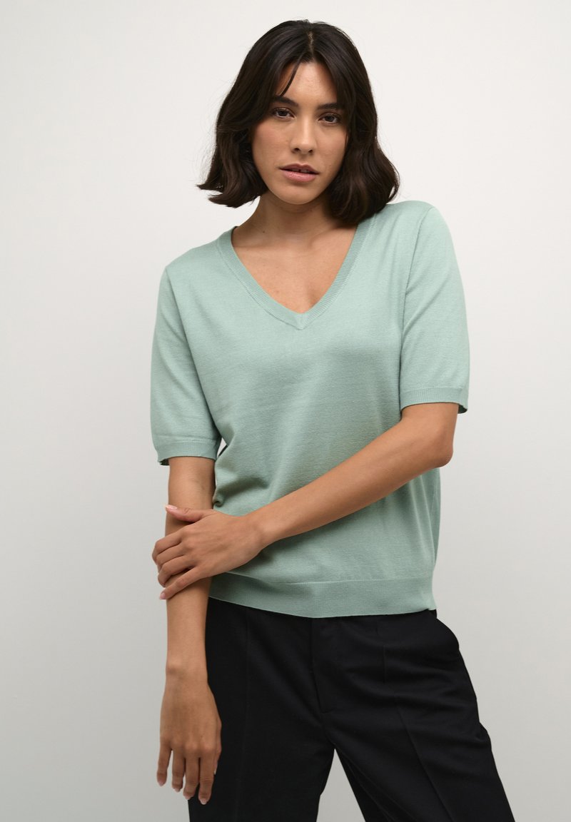 Kaffe KALIZZA V-NECK - T-shirt basic - granite green