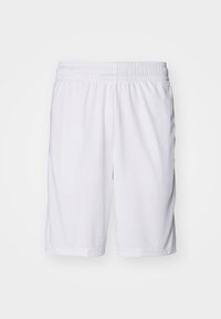Shorts de sport blancs avec une taille élastique, dotés d'ouvertures latérales pour plus de flexibilité. Fabriqués en tissu léger et respirant.