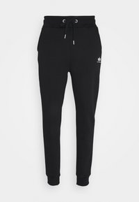Sorte slim-fit joggerbukser med elastisk talje, snørelukning, sidelommer og en lille hvid logo på overlåret.