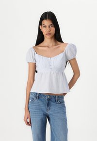 Hollister Co. Easy Babydoll Top - Μπλούζα - white/blue