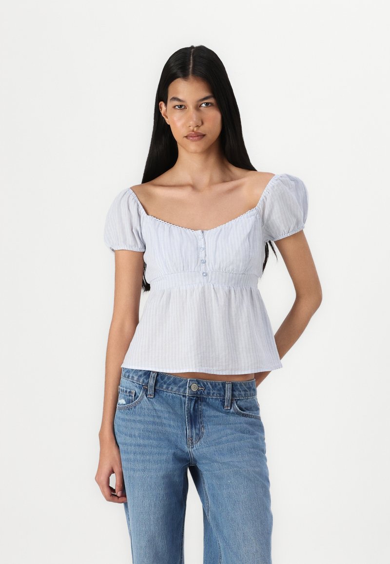 Hollister Co. Easy Babydoll Top - Μπλούζα - white/blue
