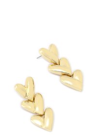Gold-tone heart-shaped earrings with a polished finish, featuring a cascading design of five interlinked hearts.