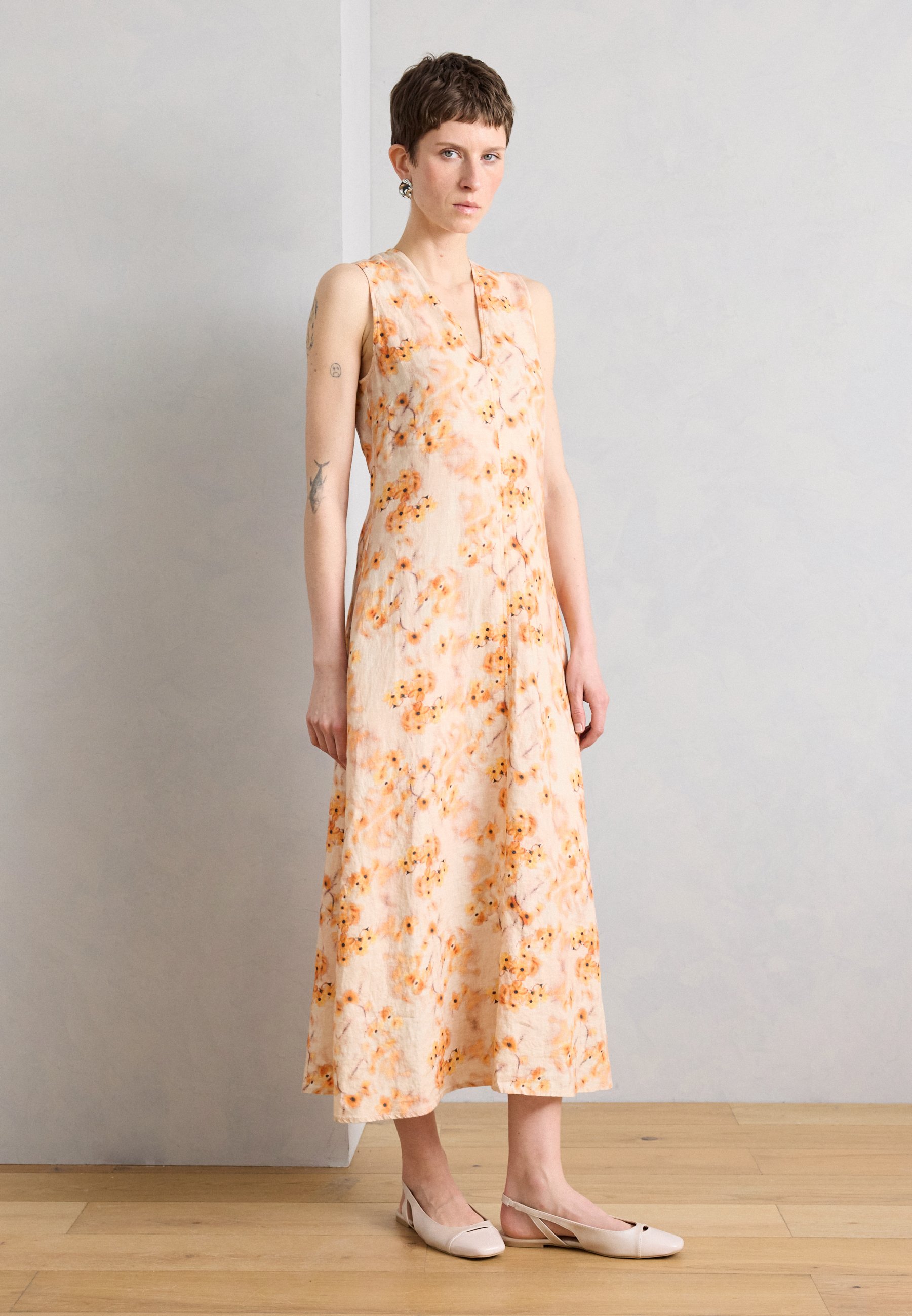 slim fit dress slacks Women's Lamora Pastel Peach Floral Fit & Flare Short Dress  Trendia