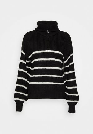 JDYJUSTY ZIP NECK STRIPE - Pullover - black/eggnog