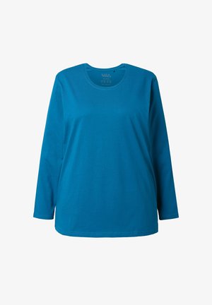 Langsleeve T-shirt in helderturquoise, gemaakt van zachte katoen, met een ronde halslijn en een ontspannen pasvorm met rechte zoom.