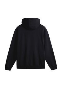 Sudadera negra con capucha amplia, puños y dobladillo acanalados, fabricada en una suave mezcla de algodón, con un diseño simple y limpio.