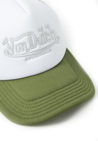 Casquette blanche et vert olive ornée du logo brodé "Von Dutch Originals" et d'une couture texturée sur la visière.