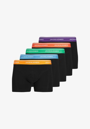 Boxer neri con vita elastica a contrasto in viola, arancione, verde, blu e nero, con il nome del marchio "JACK&JONES."