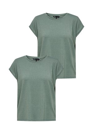 ONLY 2ER PACK-SET MODISCHES MIT GLITZER NAHT RUNDHALS - T-Shirt basic - dunkelgrün