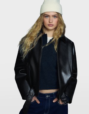 BELTED  EFFECT - Kunstlederjacke - black