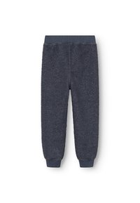Weiche, dunkelgraue Jogginghosen aus strukturiertem Stoff. Mit einem elastischen Bund und Bündchen an den Knöcheln. Einfaches, gemütliches Design.