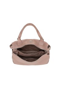 Borsa a tracolla in pelle rosa con due manici superiori, chiusura zip e molteplici scomparti interni. Presenta il logo del marchio impresso sul pannello frontale.