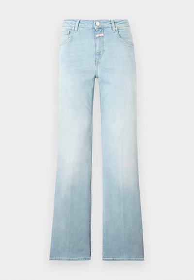 Σκουρόγαλαν τζιν παντελόνι με ψηλή μέση και ίσια γραμμή, κλείσιμο με κουμπιά και φερμουάρ μπροστά και σχέδιο με πέντε τσέπες.