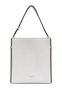 Sac à main en cuir blanc rectangulaire avec sangle réglable noire et logo "Liebeskind Berlin" au centre avant.