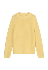 Maglione a collo rotondo di colore giallo chiaro lavorato a maglia, con maniche lunghe a raglan e polsini e orlo a coste.