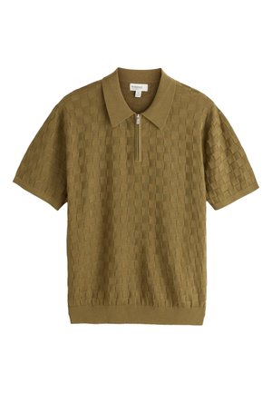Next, REGULAR FIT CHECKERBOARD SHORT SLEEVE ZIP NECK - Poloshirt - olive green