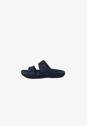 Sandali slide blu navy in plastica leggera, con due ampie fasce traforate e plantare testurizzato per il comfort.