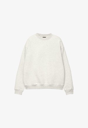 Hellgrauer Sweatshirt aus weichem Stoff, mit Rundhalsausschnitt, überschnittenen Schultern und gerippten Bündchen und Saum für eine entspannte Silhouette.