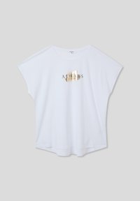 T-shirt bianco a maniche corte con vestibilità ampia, presenta la scritta "ALWAYS" stampata in oro sul fronte, realizzato in morbido cotone.