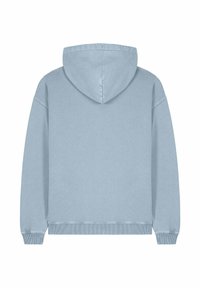 Felpa con cappuccio in azzurro chiaro, caratterizzata da un fit rilassato, polsini e orlo a coste, e una piacevole texture in cotone. Visuale posteriore mostrata.