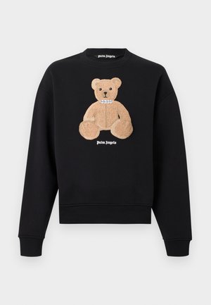 Czarna bluza z teksturowanym brązowym misiem teddy noszącym srebrny łańcuch, napis "Palm Angels" pod misiem na środku przodu.