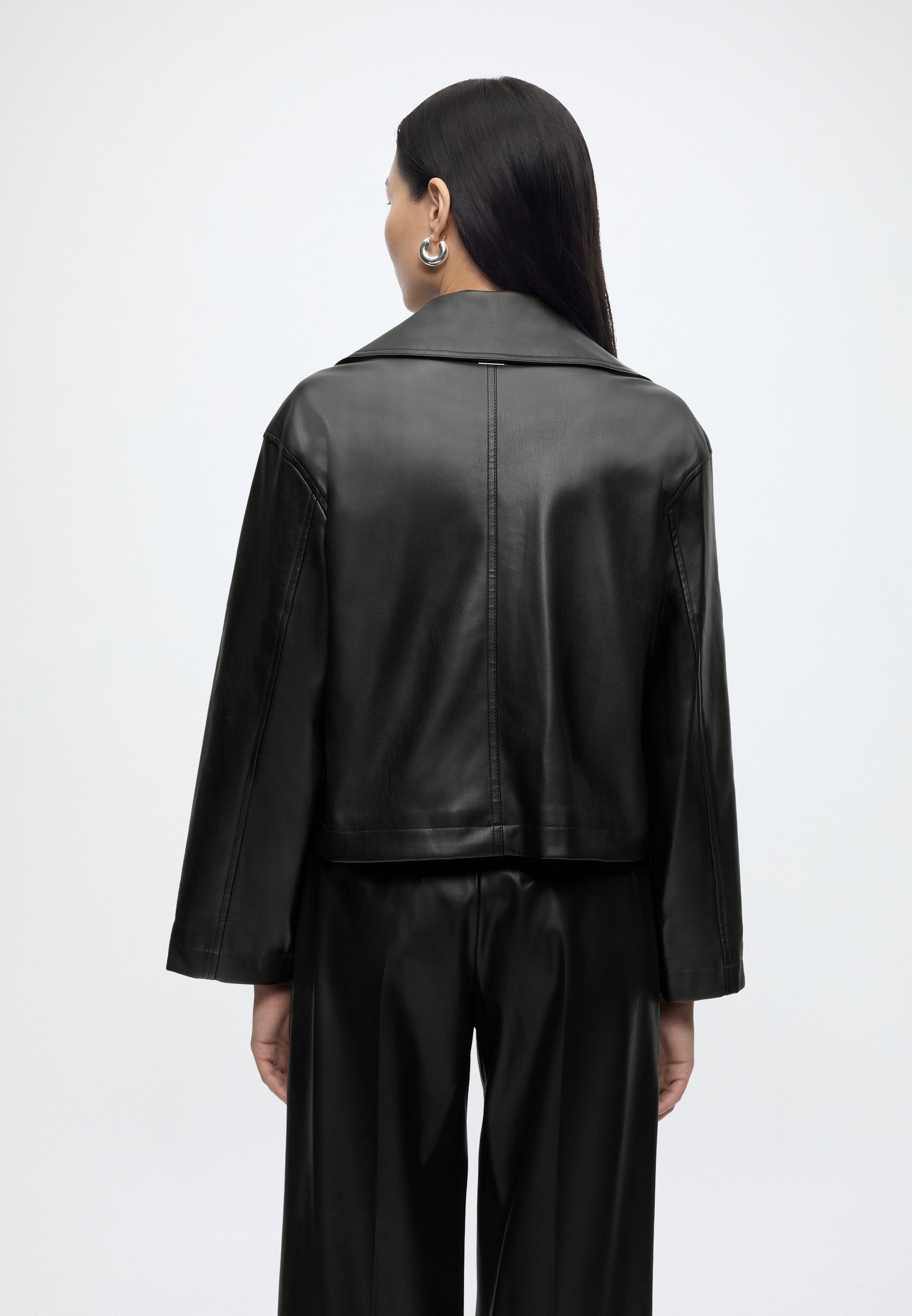 DKNY LONG SLEEVE DOUBLE BREASTED FAUX LEATHER JACKET - Leather