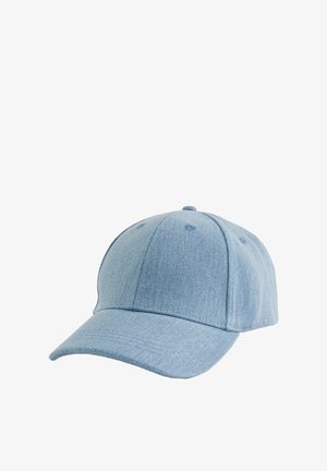 Lyseblå baseballcap lavet af struktureret stof, med en krum skygge, seks panel design og syet detalje på skyggen.